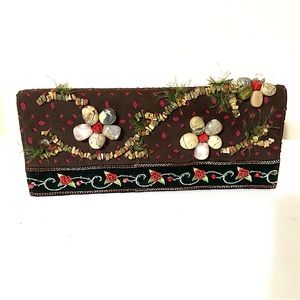 Mary Frances Suede Natural Stones Clutch/ Crossbody